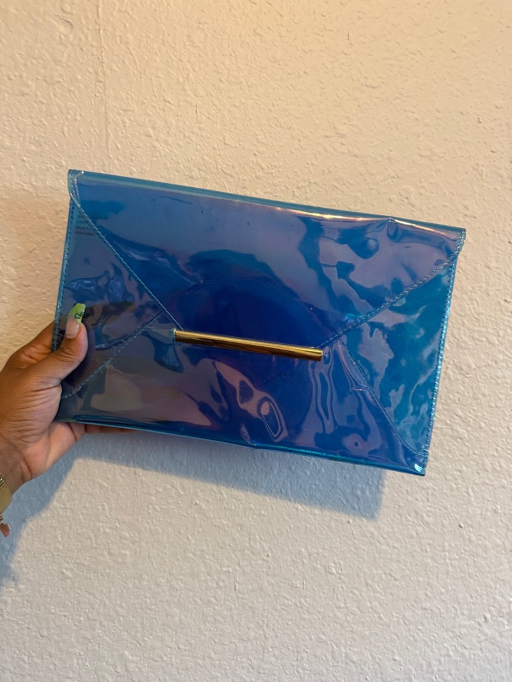 Forever 21 Blue Iridescent Envelope Clutch